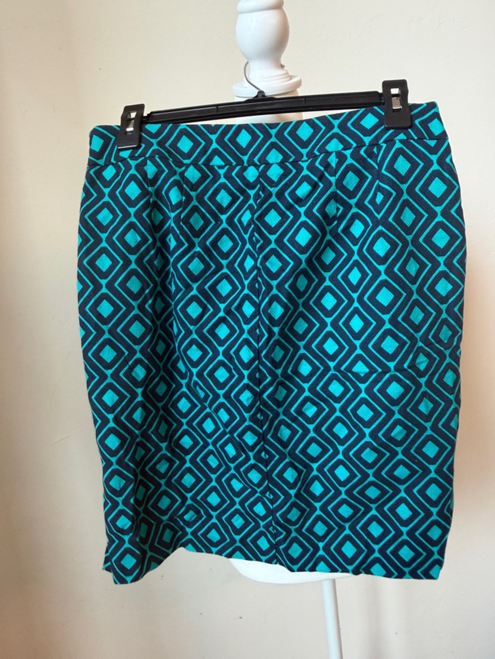 LOFT Teal and Black Geometric Pencil Skirt - Picture 3 of 6